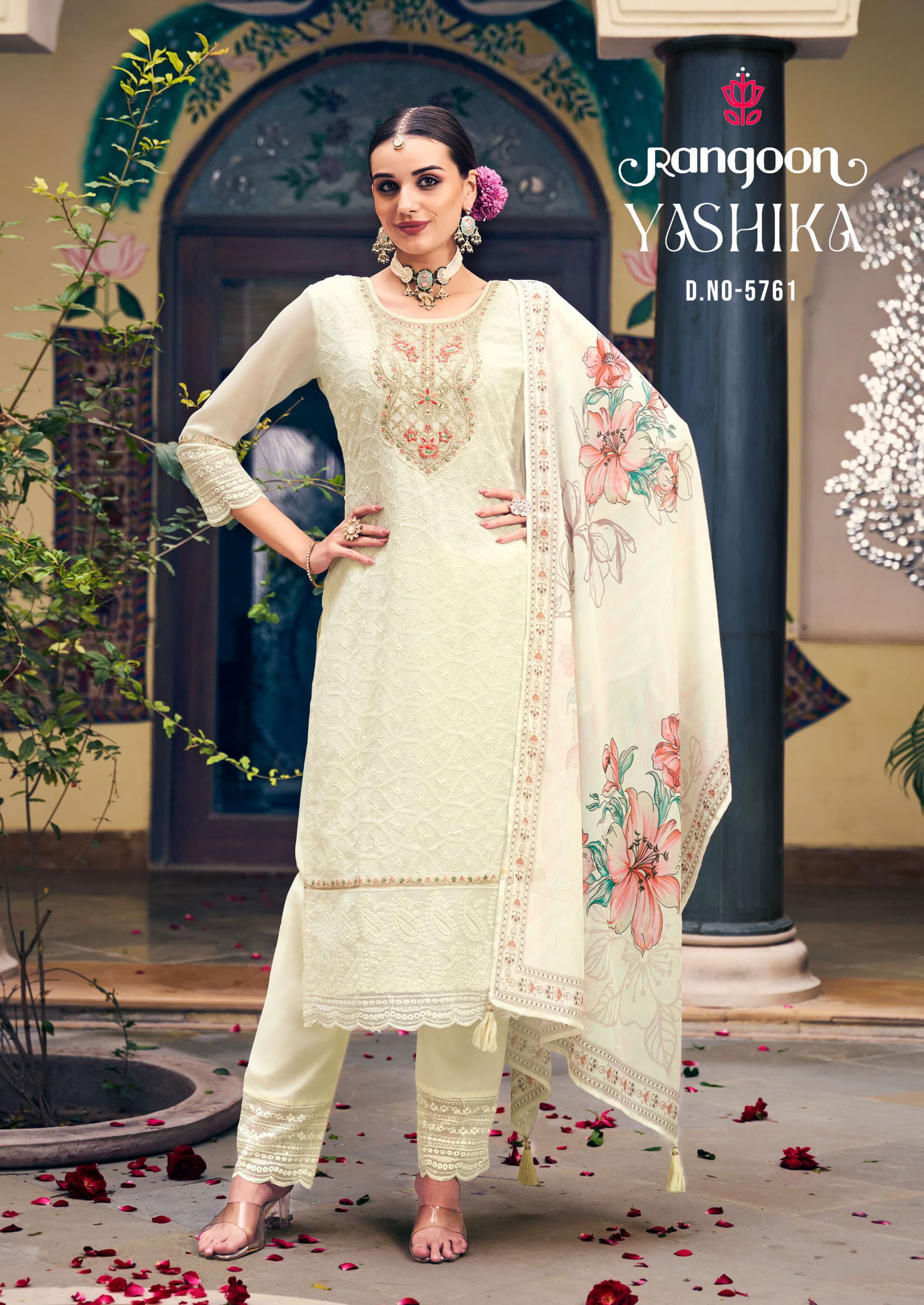 Yashika By Rangoon Schiffli Georgette Readymade Suits Exporters In India